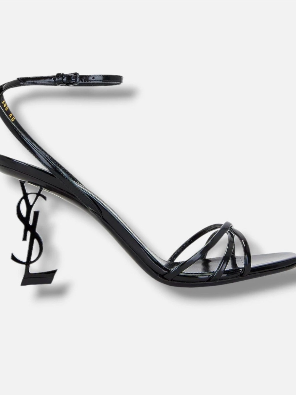 Saint Laurent Black Patent Leather Logo-Heel Strappy Sandal - Picture 2 of 4